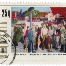 A stamp which includes the statement 'denunciation of the warsaw pact'